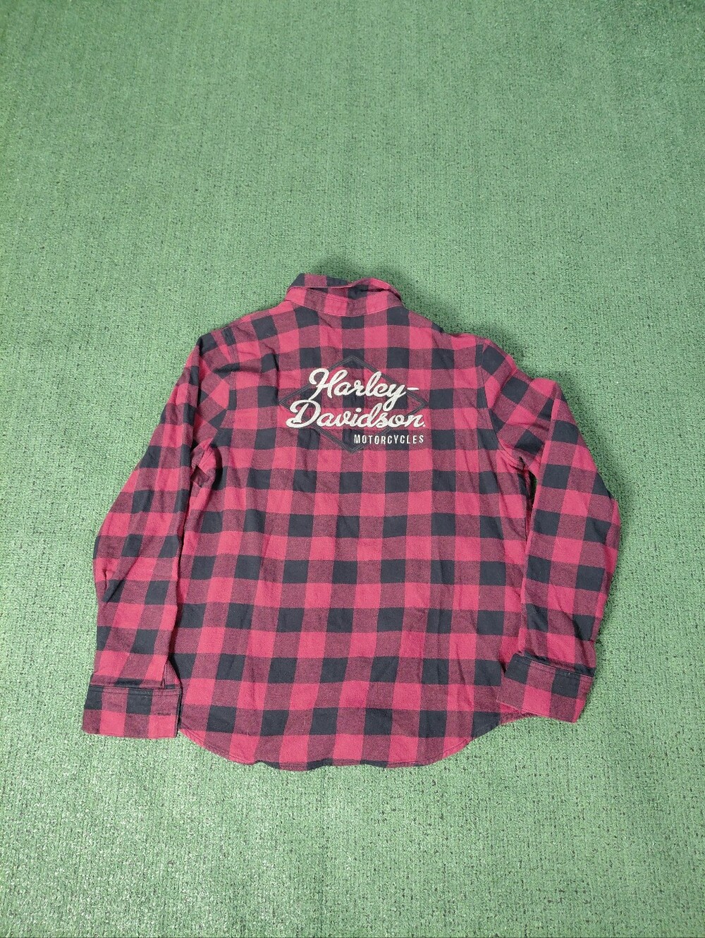 Womens Harley Davidson Retro Buffalo Plaid Flannel Motorcycle Biker Red & Black